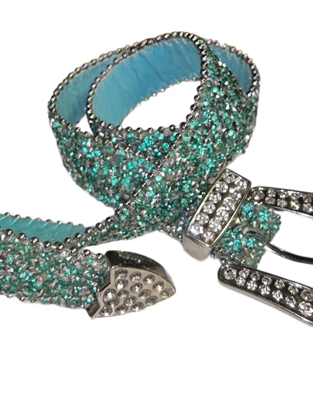 Small (Waist: 26-30) ~ Turquoise & Silver Rhinestones Shimmer Bling  ~ Belt